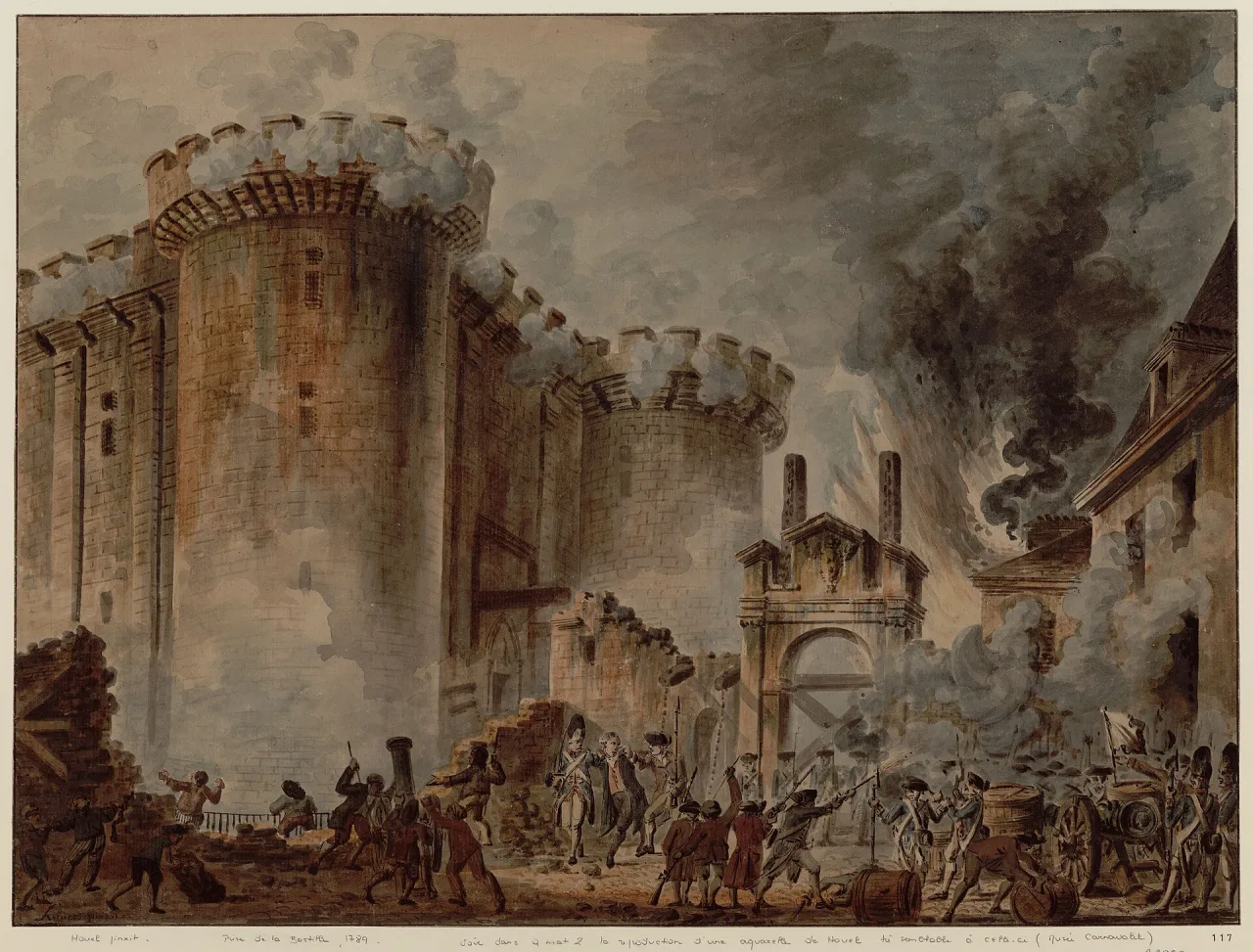 La prise de la Bastille, 14 juillet 1789, aquarelle de Jean-Pierre Houël.