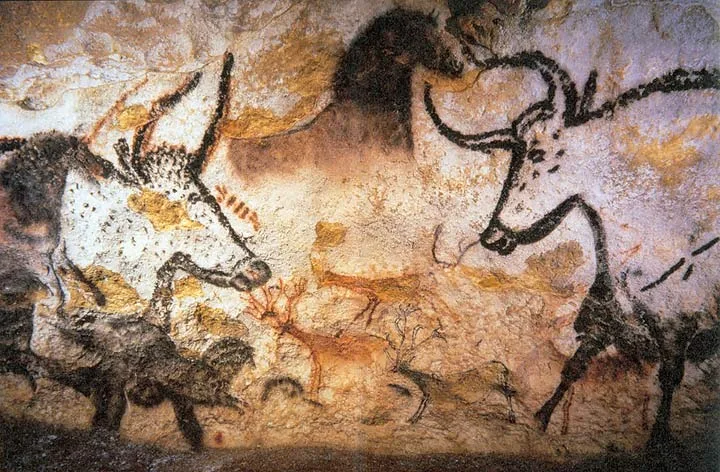 Peintures pariétales de la salle des Taureaux à Lascaux.