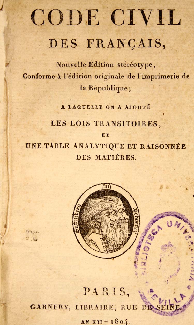 Page de titre du Code civil des Français, édition de 1804.